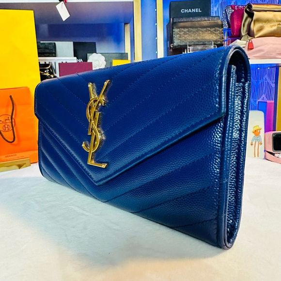 YSL Classic Monogram Flap Mattelasse Chevron Leather Large Wallet Let - Picture 4 of 17